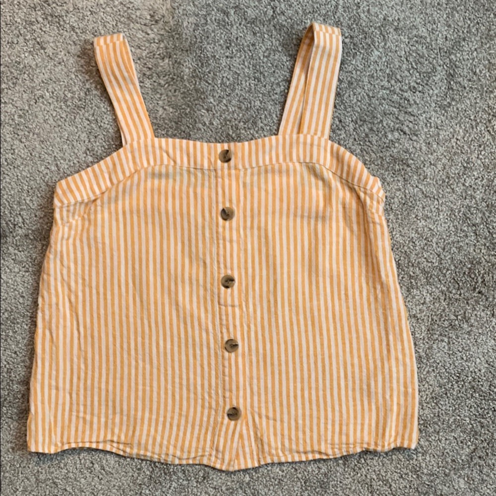 J. Crew Yellow White Striped Tank Top Linen blend size S boho feminine festival